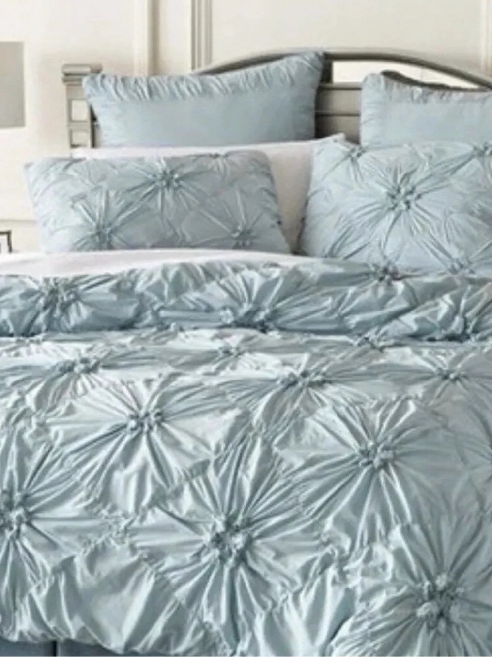Pier 1 Savannah Ruched Duvet Cover Queen Blue Textured Cotton Cottage Chic